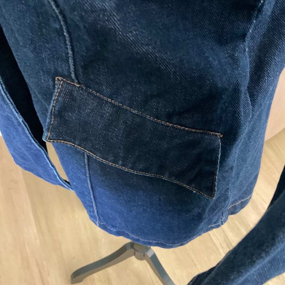 Y2K Denim Blazer dark wash seamed fitted western modern concert career academia - Picture 13 of 15